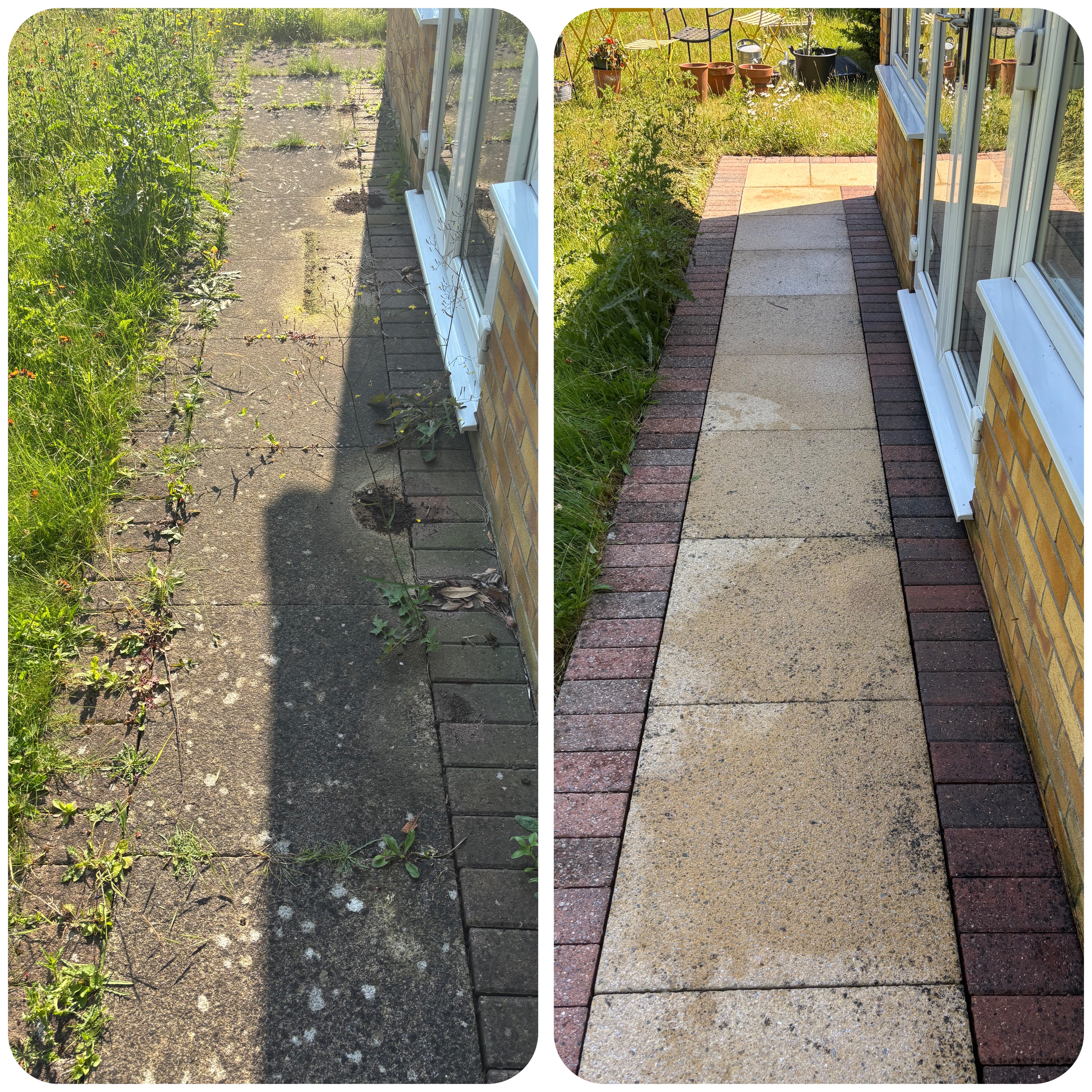 Side passage before and after pressure washing in Navenby — photo 3